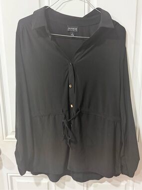 Enfocus Studio Black Button-Front Drawstring Shirt Blouse